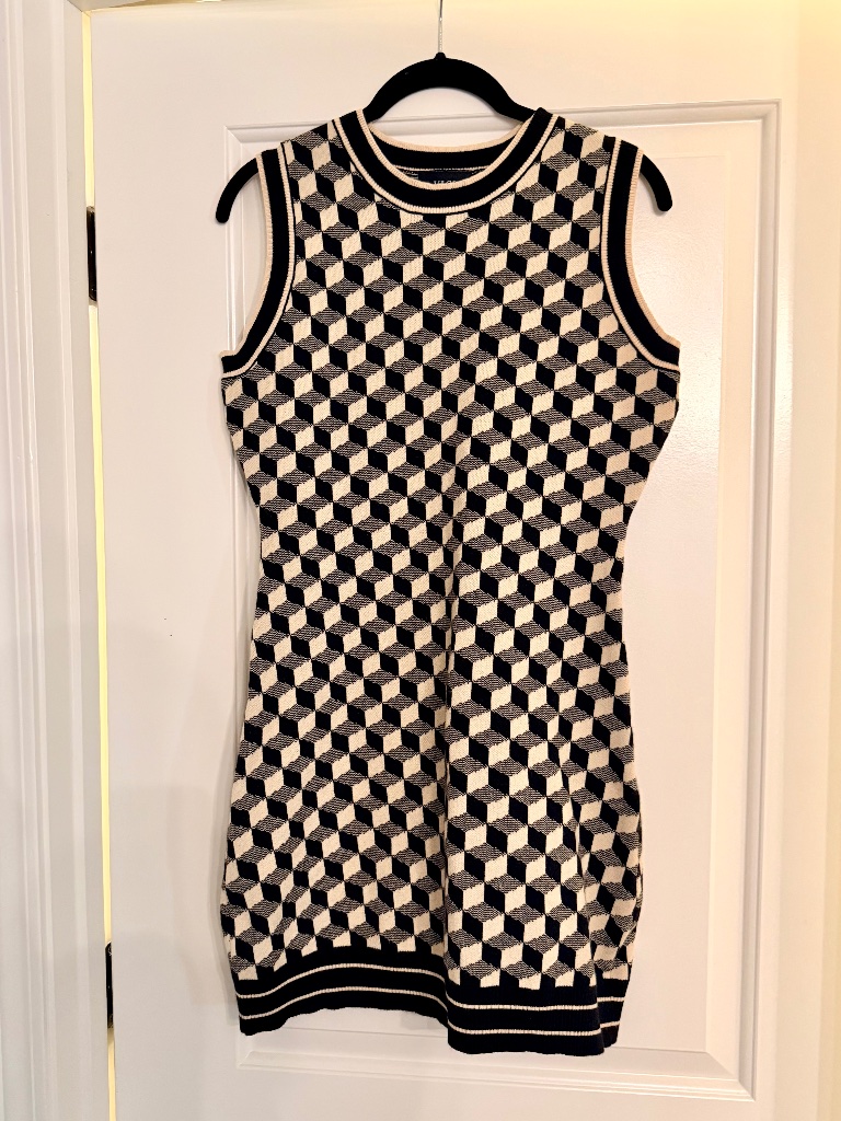 Vici Sleeveless Geometric Cube Knit Dress - Black/Tan - S